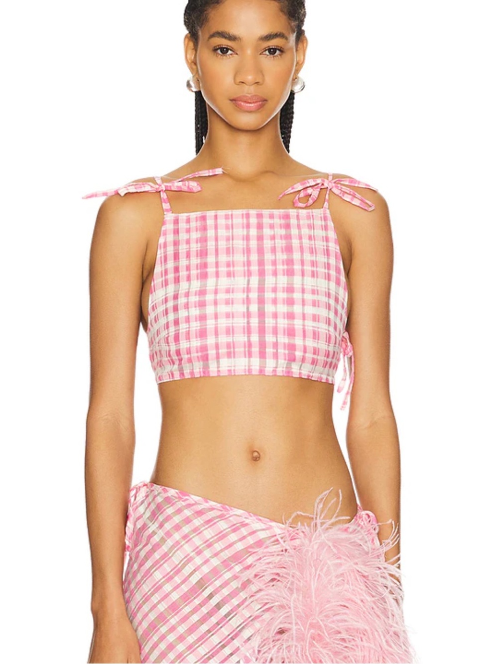 Milkwhite Brand New Cropped Top in Gingham Pink. Retail price: $145. S size.